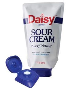 Daisy sour cream stand pouch with blue closure